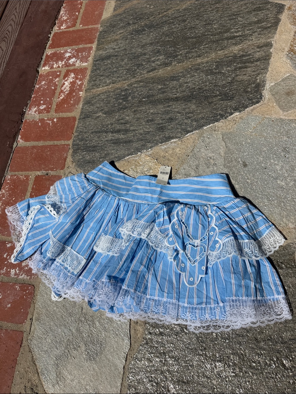 Maeve Anthropologie Blue Stripe Lace Ruffle Mini Skort Size M NWT 100% cotton